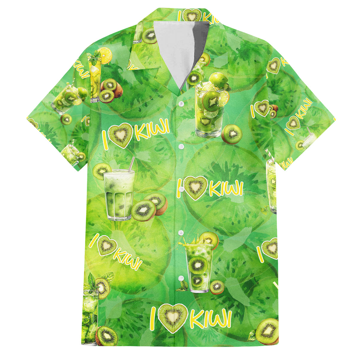 I Love Kiwi Family Matching Puletasi and Hawaiian Shirt New Zealand Kiwi Fruit Summer Cocktail DT02 Dad's Shirt - Short Sleeve Green - Polynesian Pride