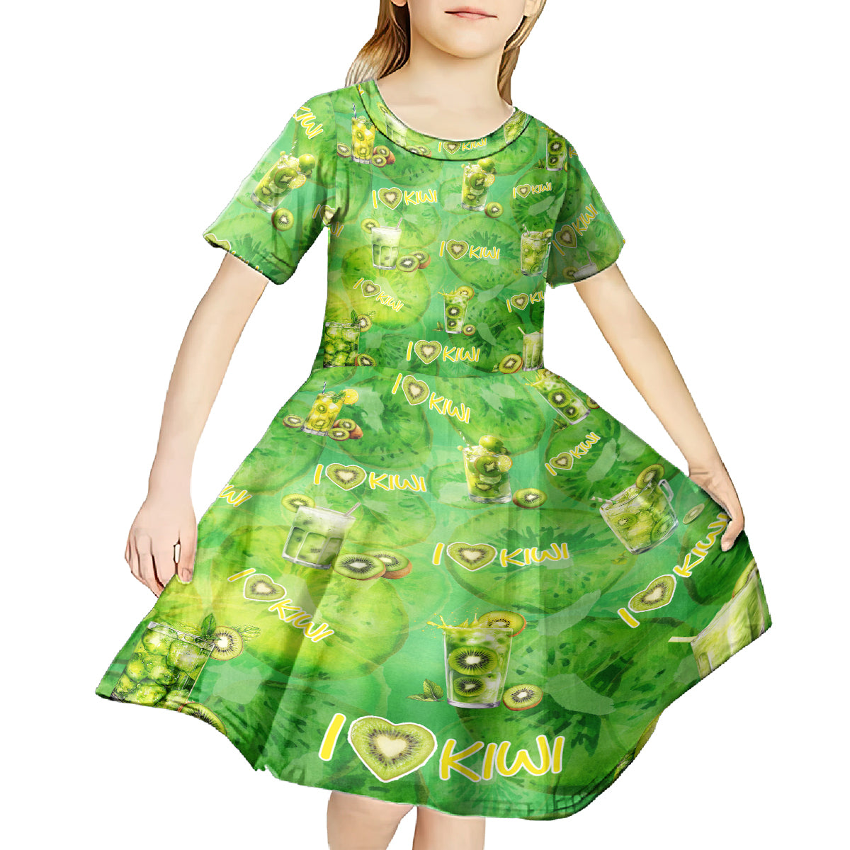 I Love Kiwi Kid Short Sleeve Dress New Zealand Kiwi Fruit Summer Cocktail