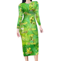 I Love Kiwi Long Sleeve Bodycon Dress New Zealand Kiwi Fruit Summer Cocktail DT02 Long Dress Green - Polynesian Pride