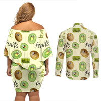 Kiwi Cute Humorous Couples Matching Off Shoulder Short Dress and Long Sleeve Button Shirt New Zealand Fruit DT02 - Polynesian Pride