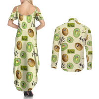 Kiwi Cute Humorous Couples Matching Summer Maxi Dress and Long Sleeve Button Shirt New Zealand Fruit DT02 - Polynesian Pride