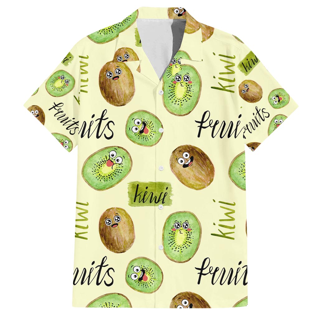 Kiwi Cute Humorous Family Matching Off Shoulder Maxi Dress and Hawaiian Shirt New Zealand Fruit DT02 Dad's Shirt - Short Sleeve Yellow - Polynesian Pride