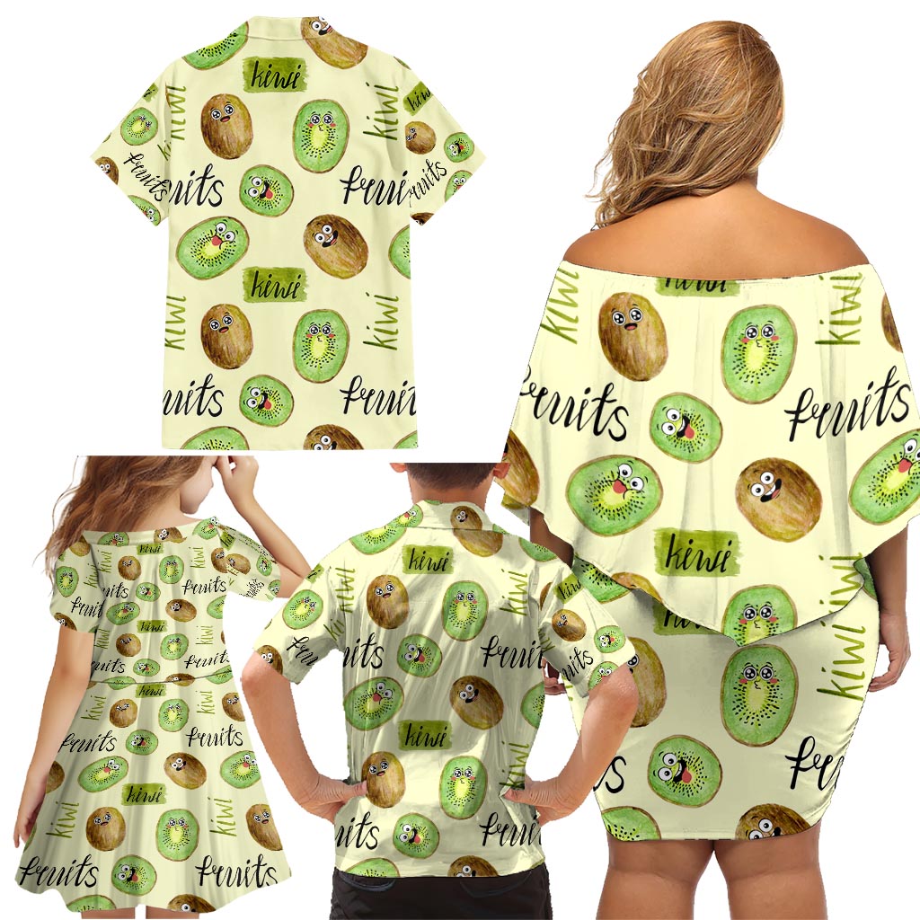 Kiwi Cute Humorous Family Matching Off Shoulder Short Dress and Hawaiian Shirt New Zealand Fruit DT02 - Polynesian Pride