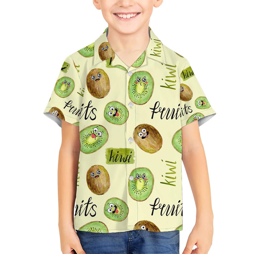 Kiwi Cute Humorous Family Matching Off Shoulder Short Dress and Hawaiian Shirt New Zealand Fruit DT02 Son's Shirt Yellow - Polynesian Pride