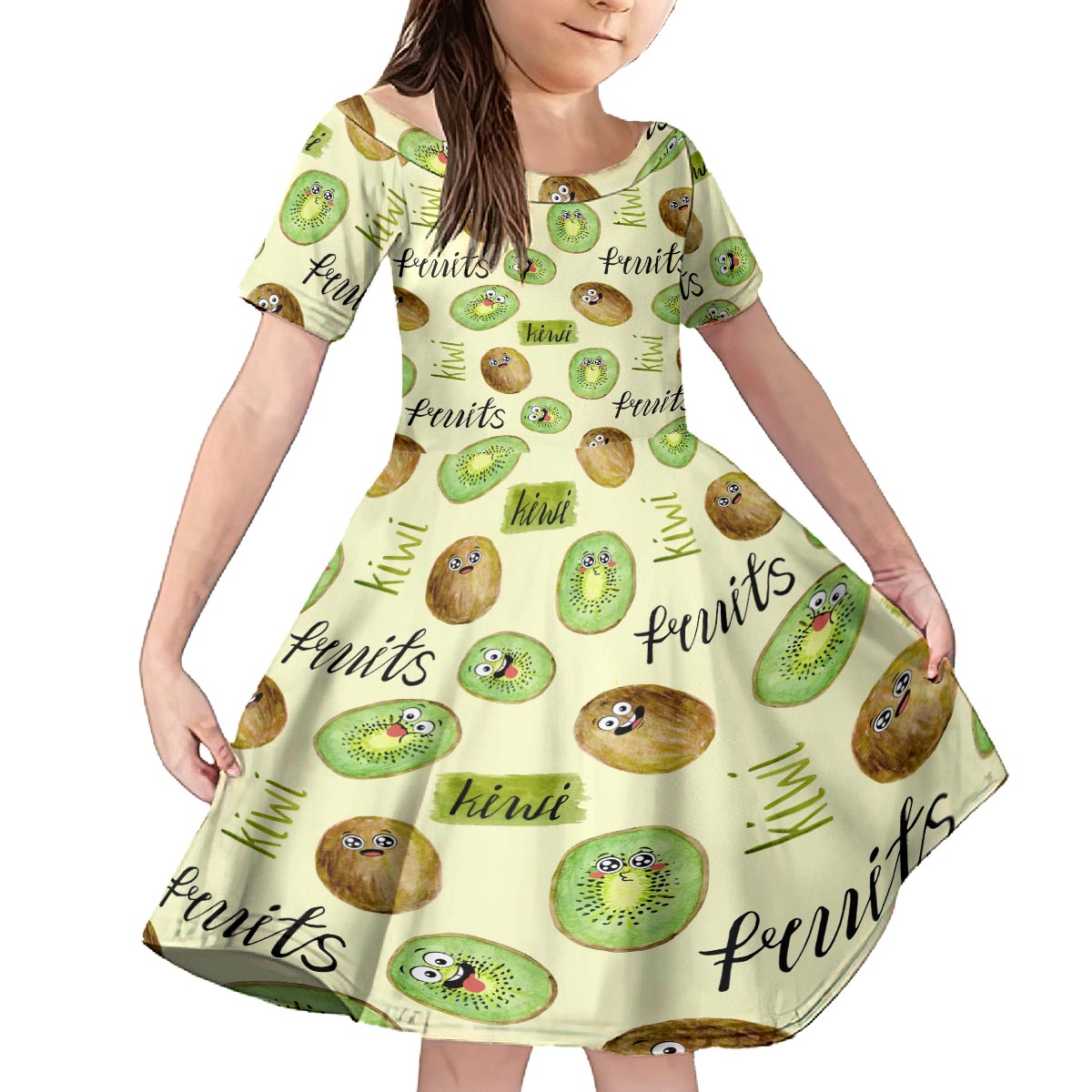 Kiwi Cute Humorous Family Matching Puletasi and Hawaiian Shirt New Zealand Fruit DT02 Daughter's Dress Yellow - Polynesian Pride