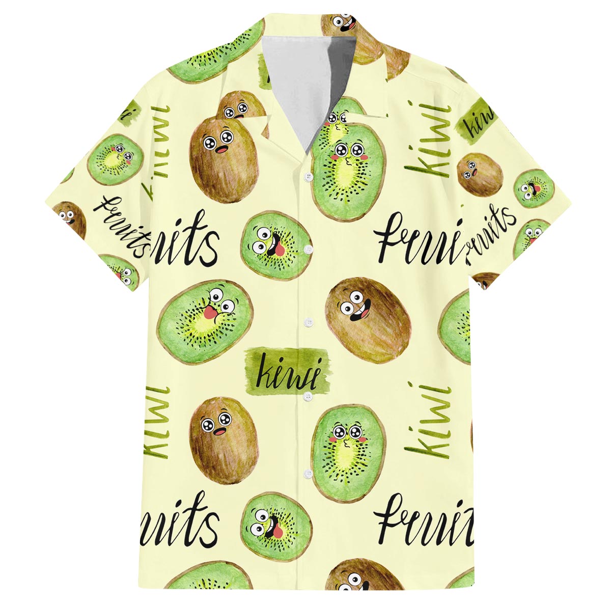 Kiwi Cute Humorous Family Matching Puletasi and Hawaiian Shirt New Zealand Fruit DT02 Dad's Shirt - Short Sleeve Yellow - Polynesian Pride