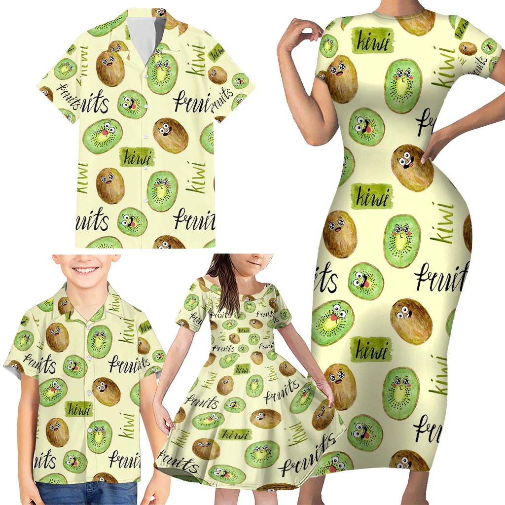 Kiwi Cute Humorous Family Matching Short Sleeve Bodycon Dress and Hawaiian Shirt New Zealand Fruit DT02 - Polynesian Pride