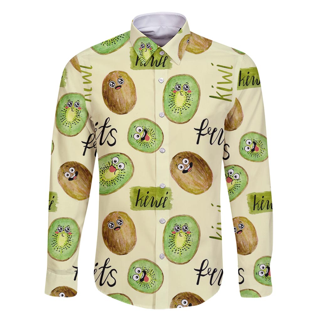 Kiwi Cute Humorous Family Matching Summer Maxi Dress and Hawaiian Shirt New Zealand Fruit DT02 Dad's Shirt - Long Sleeve Yellow - Polynesian Pride