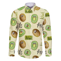 Kiwi Cute Humorous Family Matching Summer Maxi Dress and Hawaiian Shirt New Zealand Fruit DT02 Dad's Shirt - Long Sleeve Yellow - Polynesian Pride