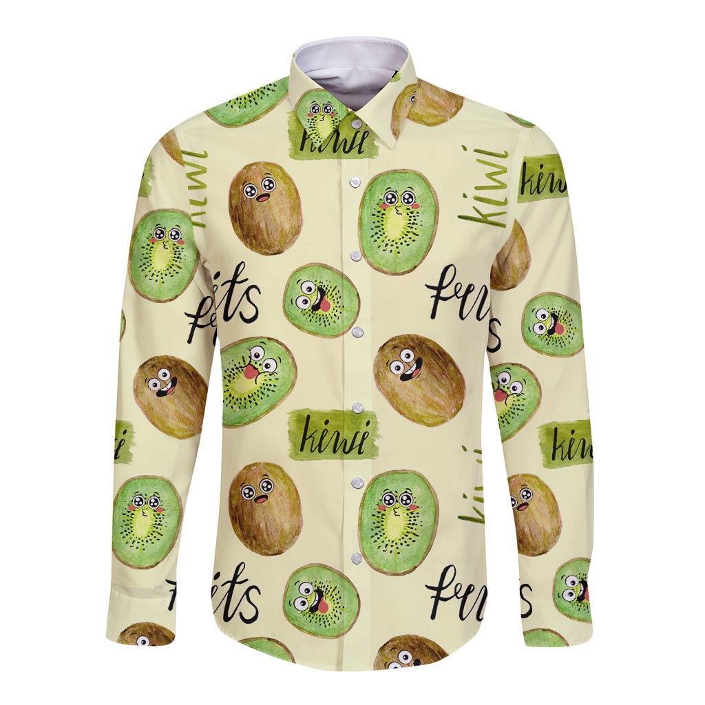 Kiwi Cute Humorous Long Sleeve Button Shirt New Zealand Fruit