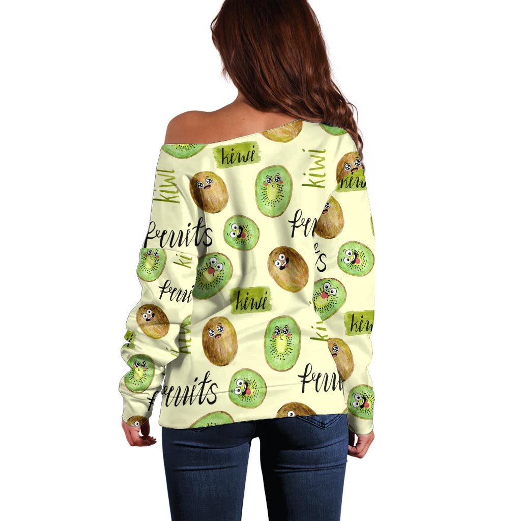 Kiwi Cute Humorous Off Shoulder Sweater New Zealand Fruit