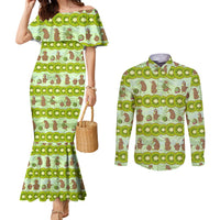 New Zealand Kiwi Fruit Witty Kiwi Bird Couples Matching Mermaid Dress and Long Sleeve Button Shirt DT02 Green - Polynesian Pride