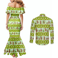 New Zealand Kiwi Fruit Witty Kiwi Bird Couples Matching Mermaid Dress and Long Sleeve Button Shirt DT02 - Polynesian Pride