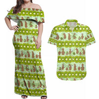 New Zealand Kiwi Fruit Witty Kiwi Bird Couples Matching Off Shoulder Maxi Dress and Hawaiian Shirt DT02 Green - Polynesian Pride