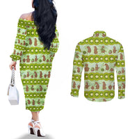 New Zealand Kiwi Fruit Witty Kiwi Bird Couples Matching Off The Shoulder Long Sleeve Dress and Long Sleeve Button Shirt DT02 - Polynesian Pride