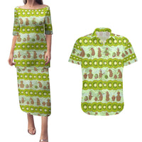 New Zealand Kiwi Fruit Witty Kiwi Bird Couples Matching Puletasi and Hawaiian Shirt DT02 Green - Polynesian Pride