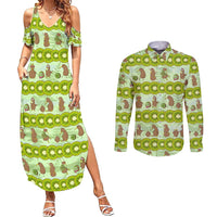 New Zealand Kiwi Fruit Witty Kiwi Bird Couples Matching Summer Maxi Dress and Long Sleeve Button Shirt DT02 Green - Polynesian Pride