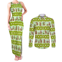 New Zealand Kiwi Fruit Witty Kiwi Bird Couples Matching Tank Maxi Dress and Long Sleeve Button Shirt DT02 Green - Polynesian Pride