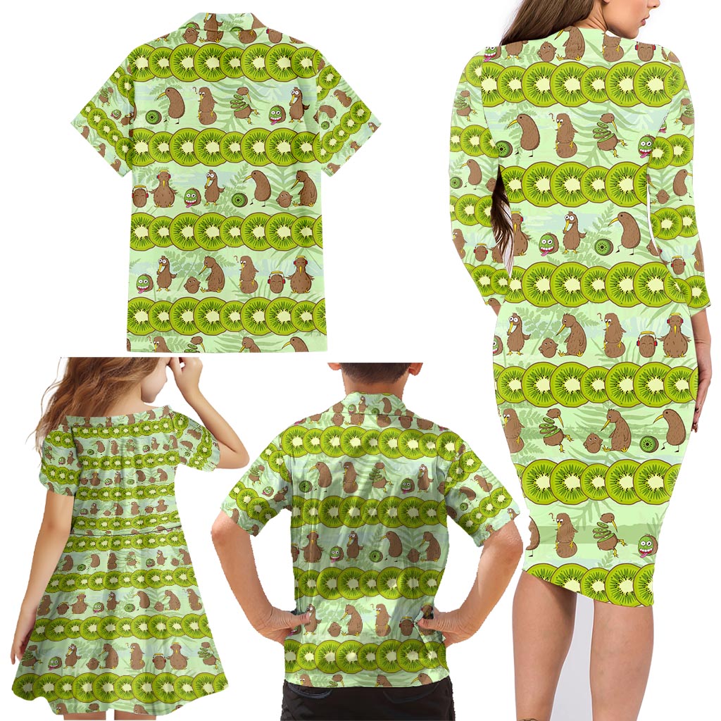 New Zealand Kiwi Fruit Witty Kiwi Bird Family Matching Long Sleeve Bodycon Dress and Hawaiian Shirt