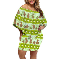 New Zealand Kiwi Fruit Witty Kiwi Bird Family Matching Off Shoulder Short Dress and Hawaiian Shirt