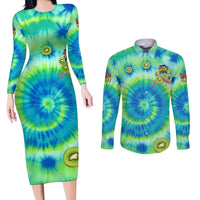 Just a Girl Who Loves Kiwis Couples Matching Long Sleeve Bodycon Dress and Long Sleeve Button Shirt New Zealand Tie Dye DT02 Green - Polynesian Pride
