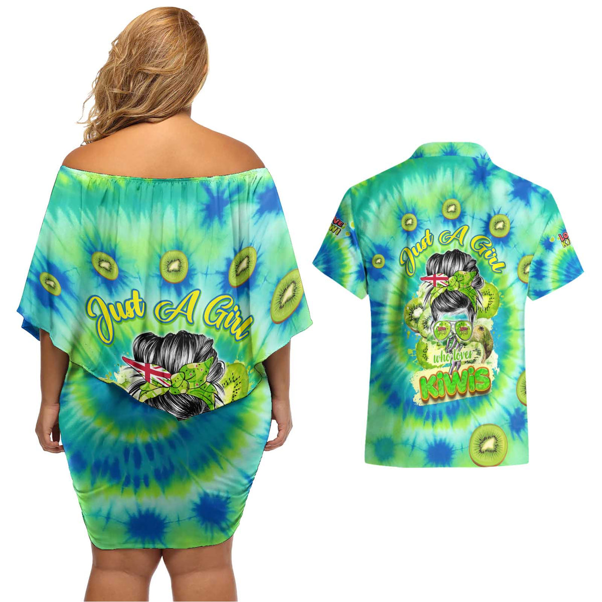 Just a Girl Who Loves Kiwis Couples Matching Off Shoulder Short Dress and Hawaiian Shirt New Zealand Tie Dye DT02 - Polynesian Pride