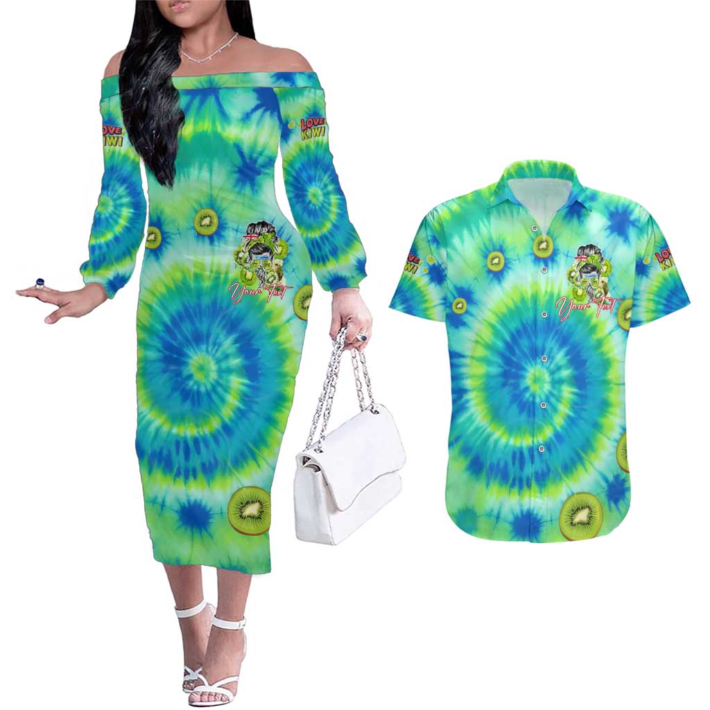 Just a Girl Who Loves Kiwis Couples Matching Off The Shoulder Long Sleeve Dress and Hawaiian Shirt New Zealand Tie Dye