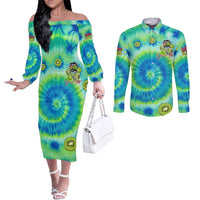 Just a Girl Who Loves Kiwis Couples Matching Off The Shoulder Long Sleeve Dress and Long Sleeve Button Shirt New Zealand Tie Dye DT02 Green - Polynesian Pride