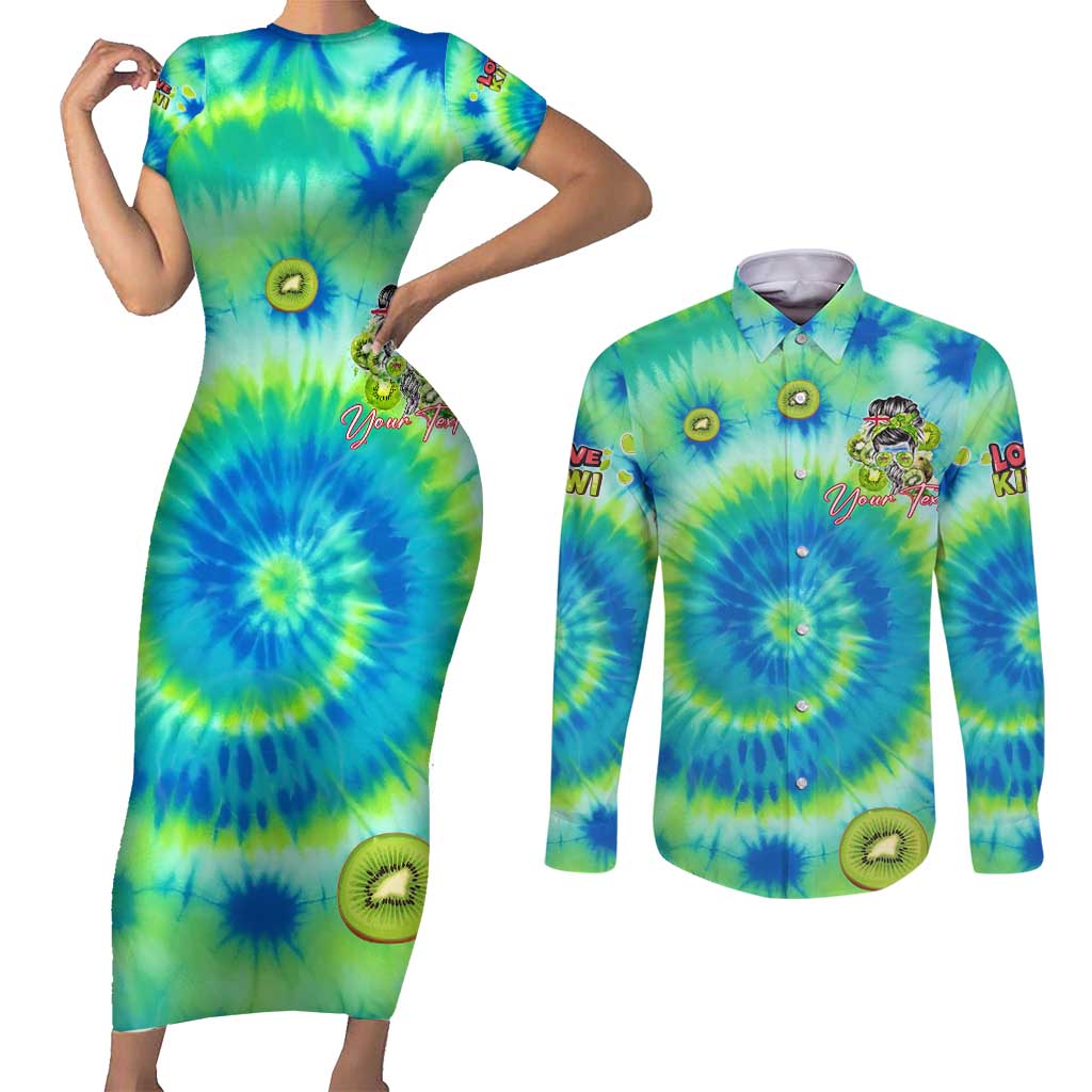 Just a Girl Who Loves Kiwis Couples Matching Short Sleeve Bodycon Dress and Long Sleeve Button Shirt New Zealand Tie Dye DT02 Green - Polynesian Pride