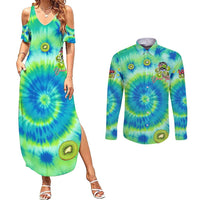 Just a Girl Who Loves Kiwis Couples Matching Summer Maxi Dress and Long Sleeve Button Shirt New Zealand Tie Dye DT02 Green - Polynesian Pride