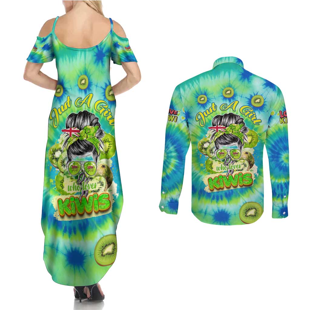 Just a Girl Who Loves Kiwis Couples Matching Summer Maxi Dress and Long Sleeve Button Shirt New Zealand Tie Dye DT02 - Polynesian Pride
