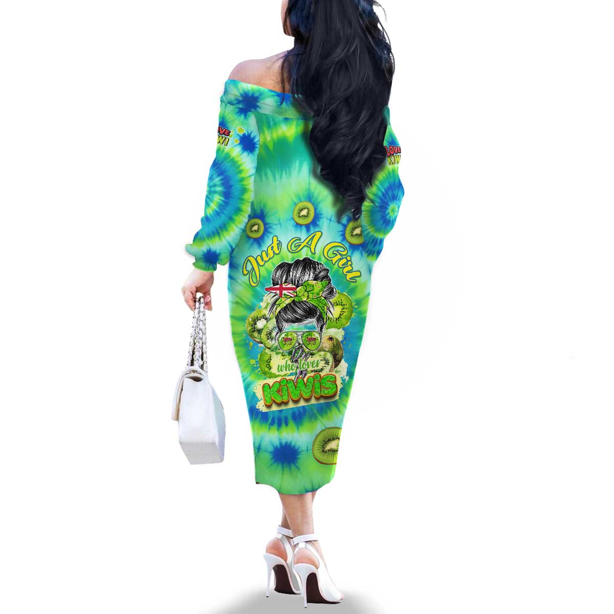 Just a Girl Who Loves Kiwis Family Matching Off The Shoulder Long Sleeve Dress and Hawaiian Shirt New Zealand Tie Dye