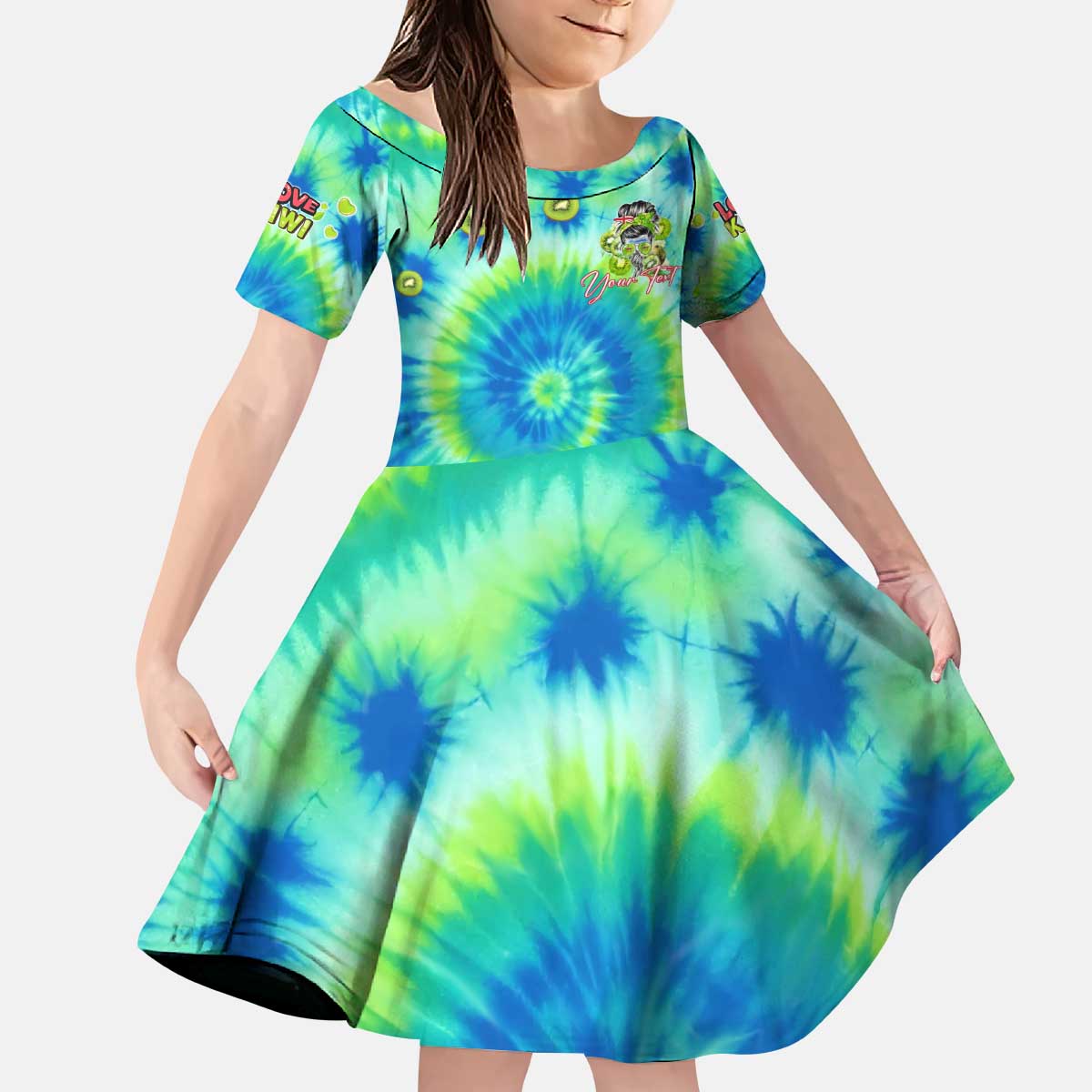 Just a Girl Who Loves Kiwis Family Matching Puletasi and Hawaiian Shirt New Zealand Tie Dye DT02 Daughter's Dress Green - Polynesian Pride