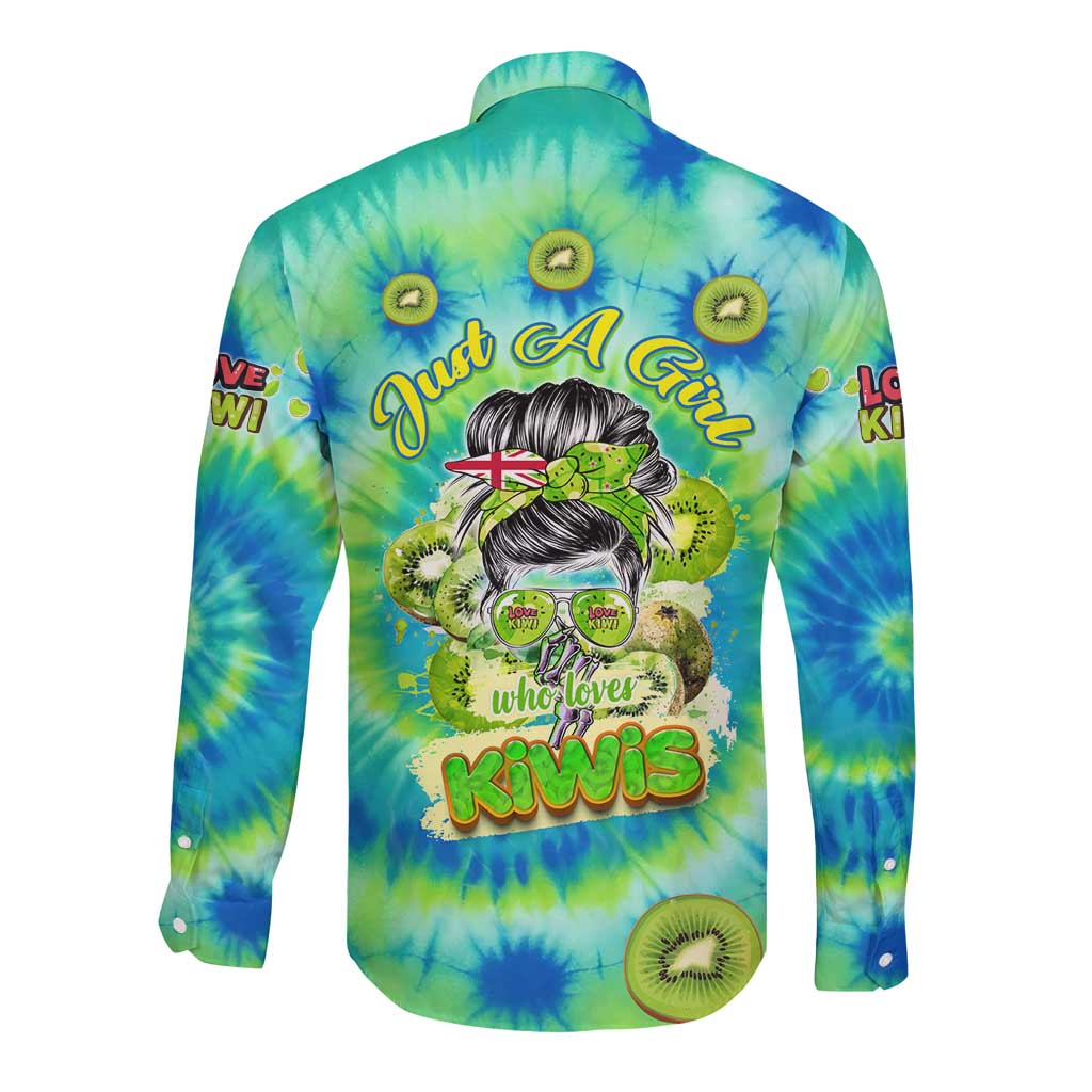 Just a Girl Who Loves Kiwis Long Sleeve Button Shirt New Zealand Tie Dye DT02 - Polynesian Pride