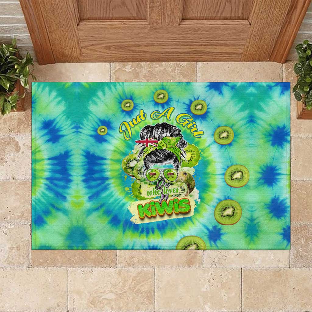 Just a Girl Who Loves Kiwis Rubber Doormat New Zealand Tie Dye