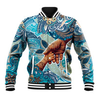 Hand In Hand Father's Day Polynesian Baseball Jacket Tribal Flower Pattern DT02 Unisex Blue - Polynesian Pride