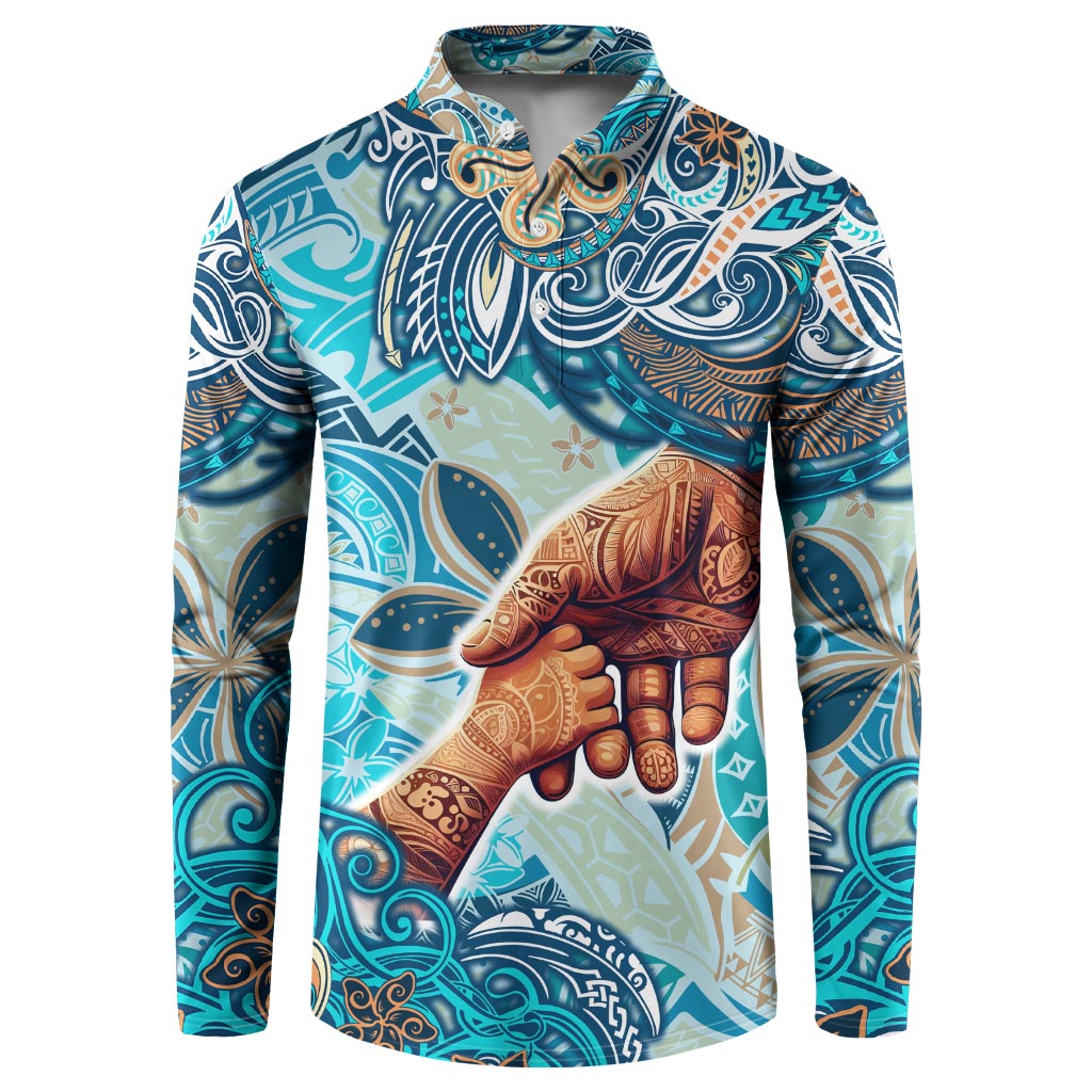 Hand In Hand Father's Day Polynesian Button Sweatshirt Tribal Flower Pattern