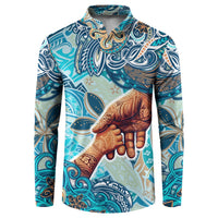 Hand In Hand Father's Day Polynesian Button Sweatshirt Tribal Flower Pattern