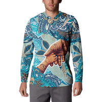 Hand In Hand Father's Day Polynesian Button Sweatshirt Tribal Flower Pattern
