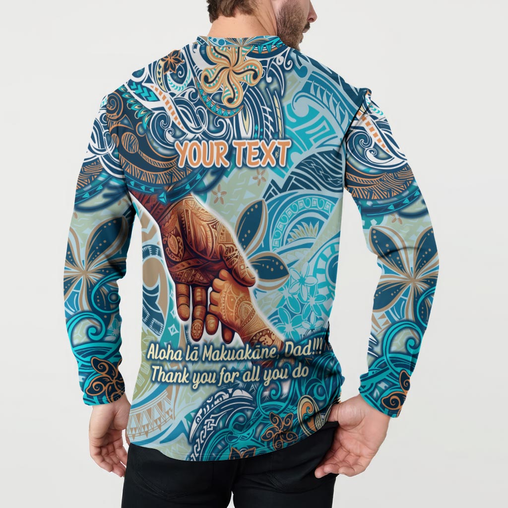 Hand In Hand Father's Day Polynesian Button Sweatshirt Tribal Flower Pattern
