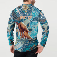 Hand In Hand Father's Day Polynesian Button Sweatshirt Tribal Flower Pattern
