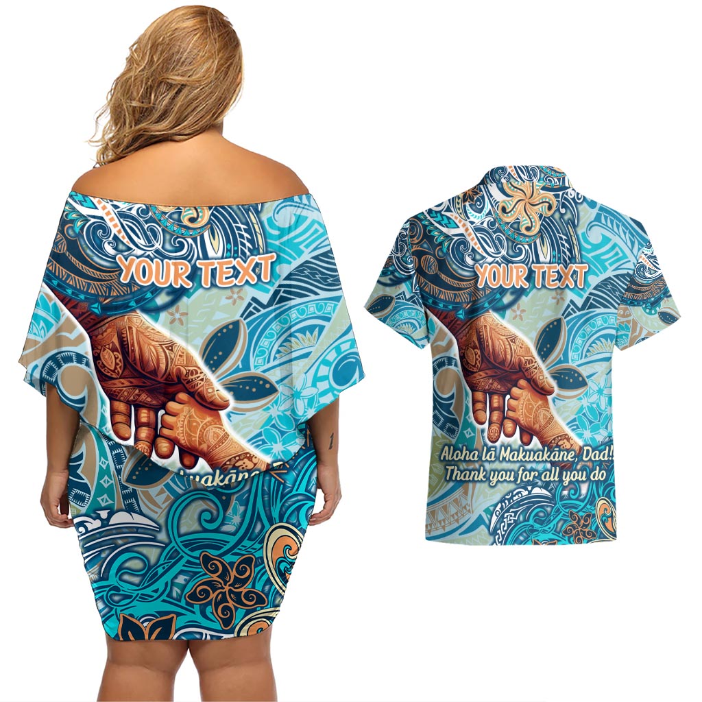 Hand In Hand Father's Day Polynesian Couples Matching Off Shoulder Short Dress and Hawaiian Shirt Tribal Flower Pattern DT02 - Polynesian Pride