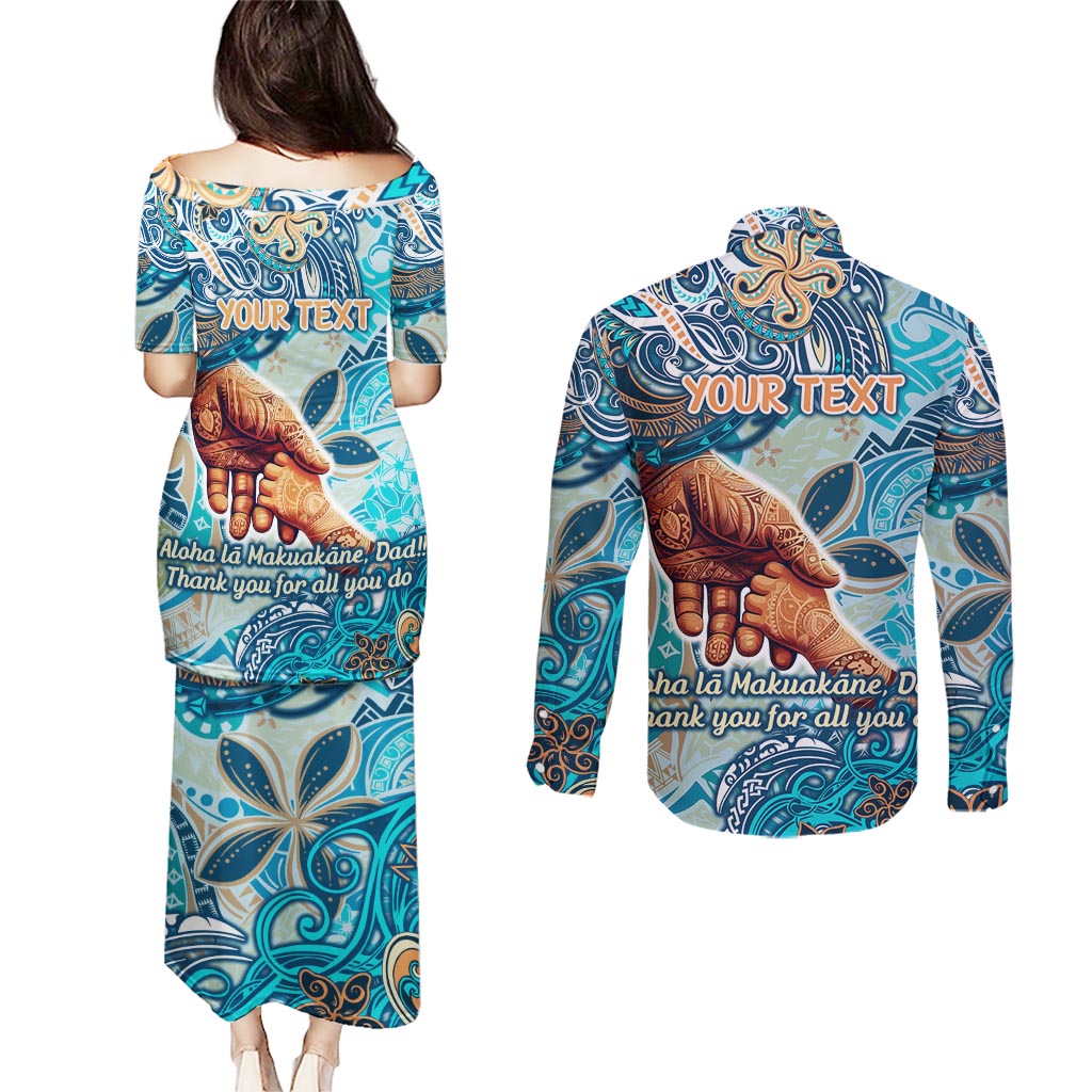 Hand In Hand Father's Day Polynesian Couples Matching Puletasi and Long Sleeve Button Shirt Tribal Flower Pattern DT02 - Polynesian Pride