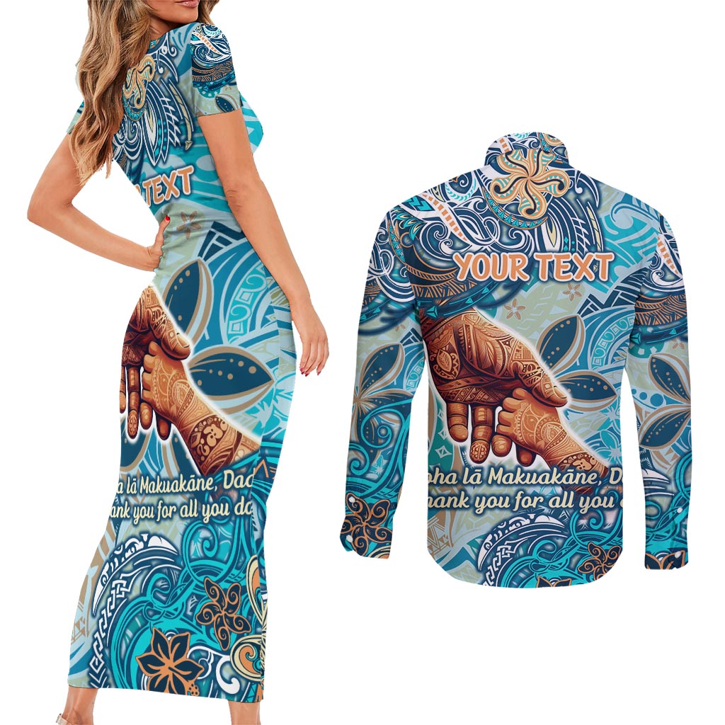 Hand In Hand Father's Day Polynesian Couples Matching Short Sleeve Bodycon Dress and Long Sleeve Button Shirt Tribal Flower Pattern DT02 - Polynesian Pride