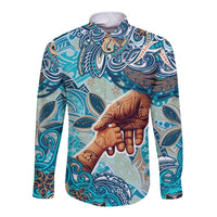 Hand In Hand Father's Day Polynesian Long Sleeve Button Shirt Tribal Flower Pattern