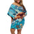 Hand In Hand Father's Day Polynesian Off Shoulder Short Dress Tribal Flower Pattern