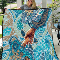 Hand In Hand Father's Day Polynesian Quilt Tribal Flower Pattern DT02 Blue - Polynesian Pride