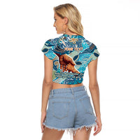 Hand In Hand Father's Day Polynesian Raglan Cropped T Shirt Tribal Flower Pattern DT02 - Polynesian Pride