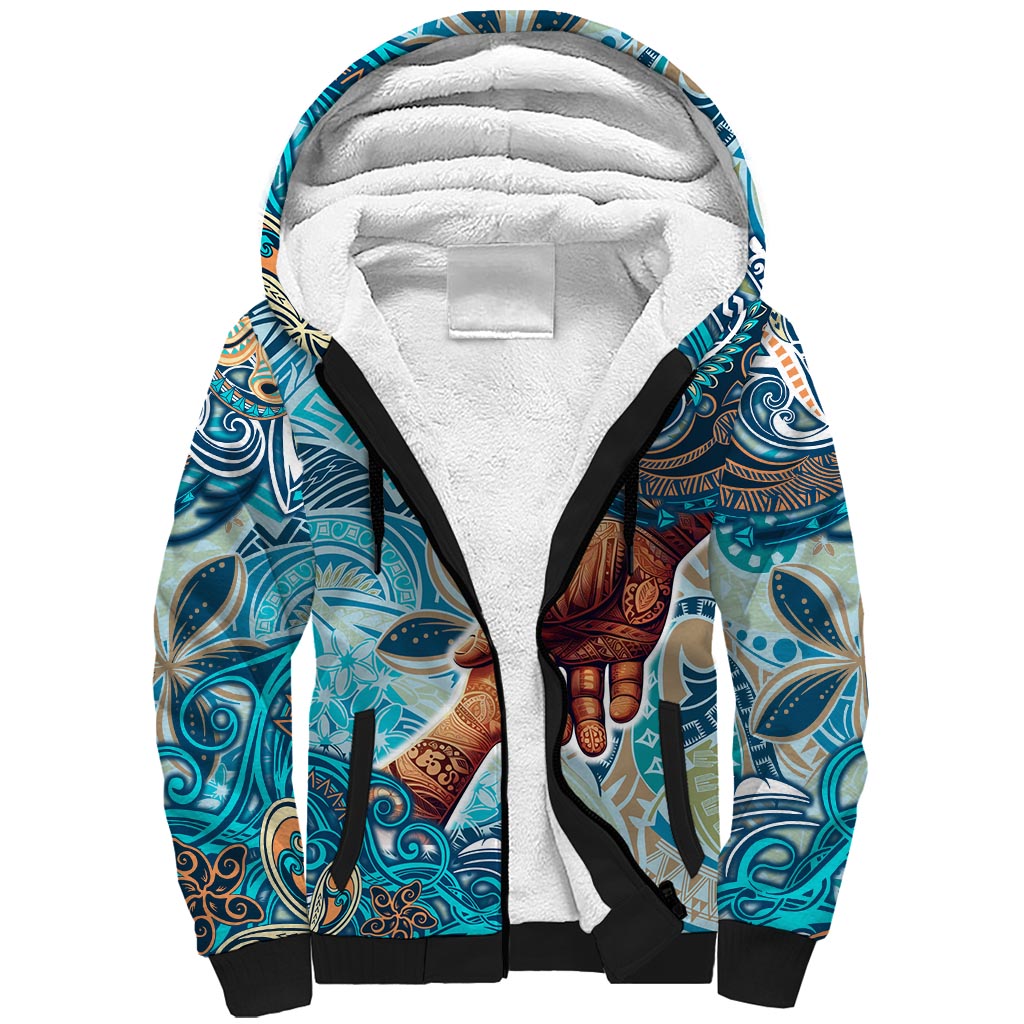Hand In Hand Father's Day Polynesian Sherpa Hoodie Tribal Flower Pattern