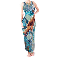 Hand In Hand Father's Day Polynesian Tank Maxi Dress Tribal Flower Pattern DT02 Women Blue - Polynesian Pride